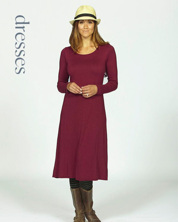 long knit bamboo dress in cranberry