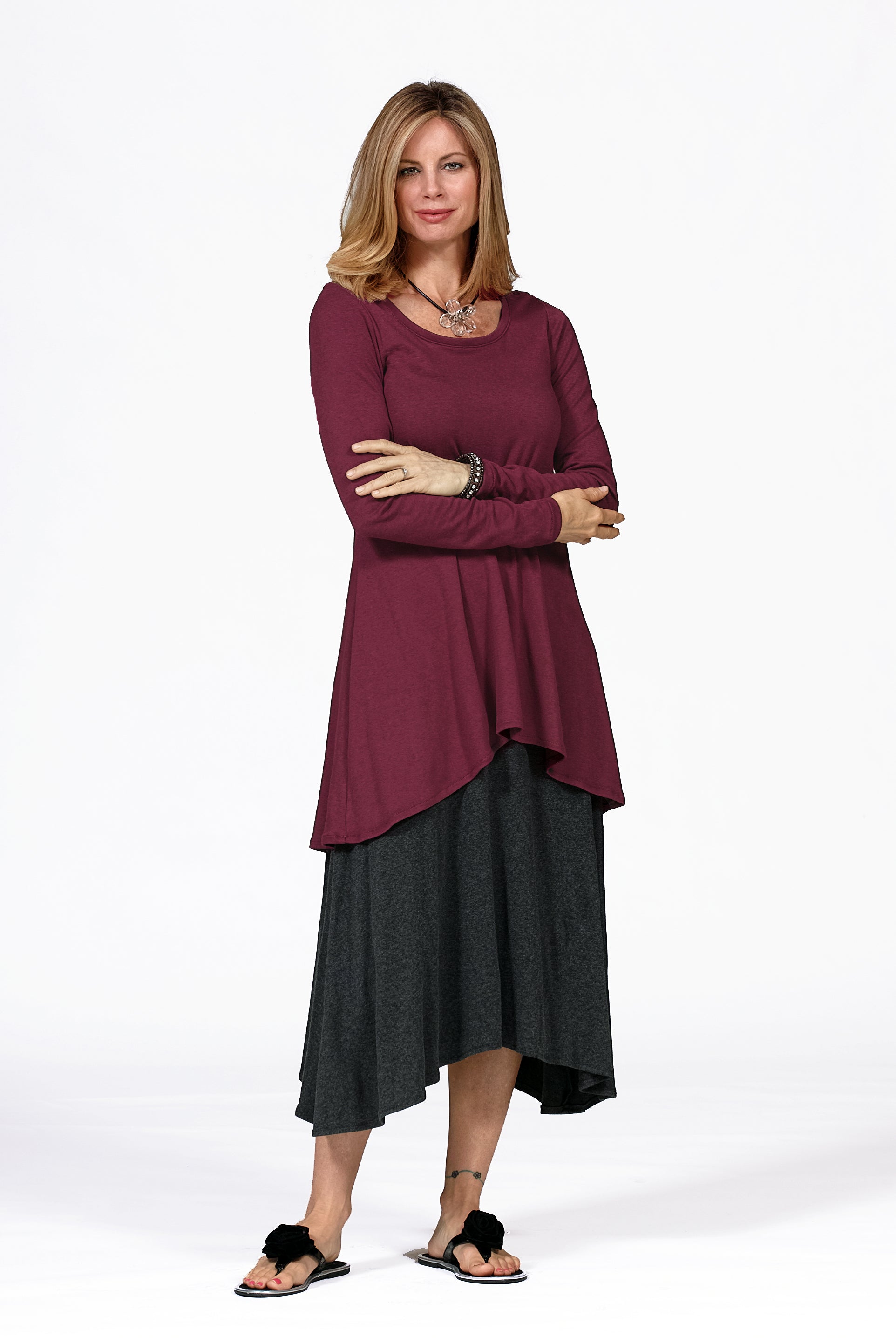 knit bamboo tunic in cranberry