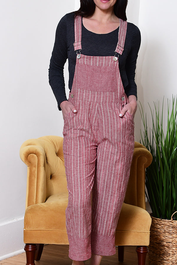 brick stripe women's organic overalls