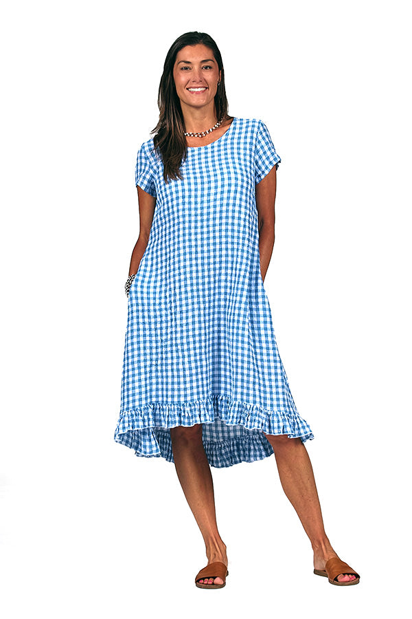 gingham blue linen dress