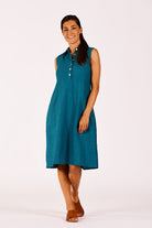 green stripe button front dress
