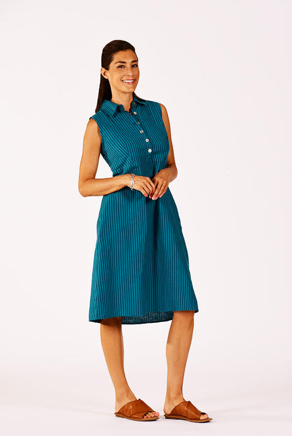 green stripe  dress with buttons
