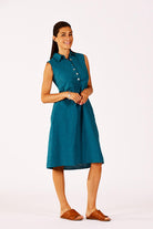 green stripe  dress with buttons