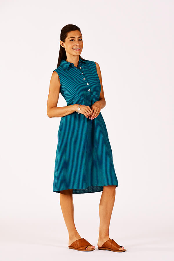 green stripe  dress with buttons