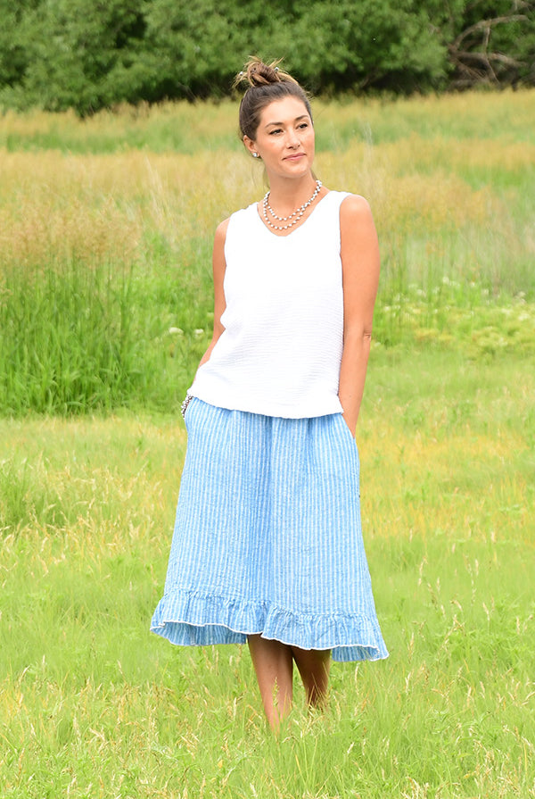 blue linen skirt