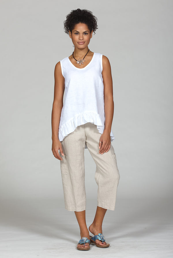 natural linen cropped elastic waist pant