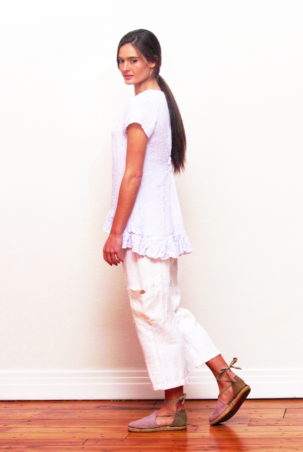 white linen crop pants