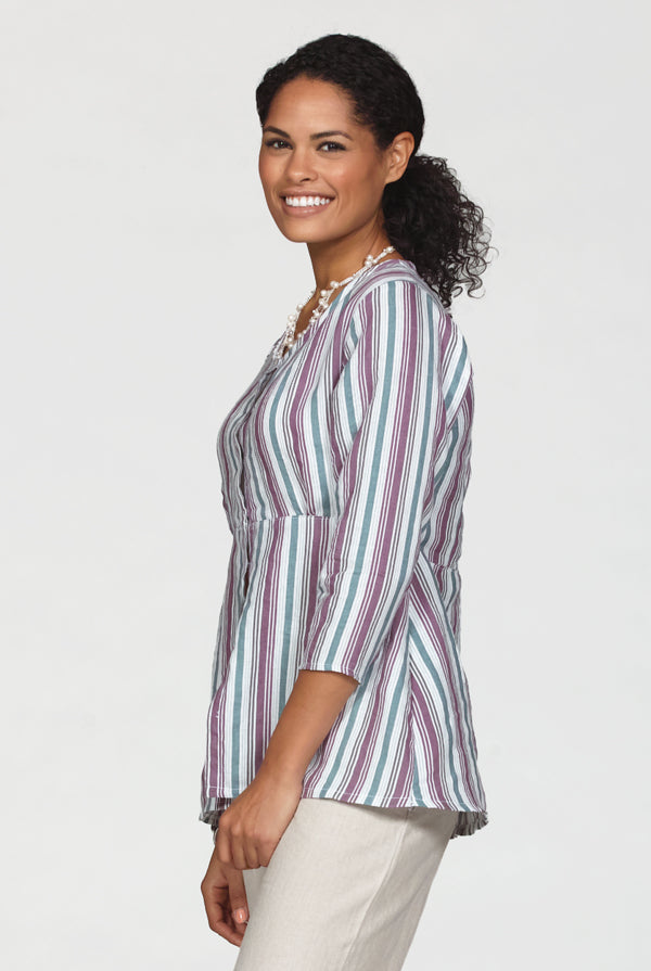 striped linen button front tunic