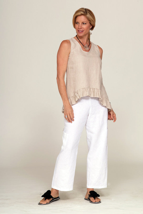 linen tank top with ruffled in flax 