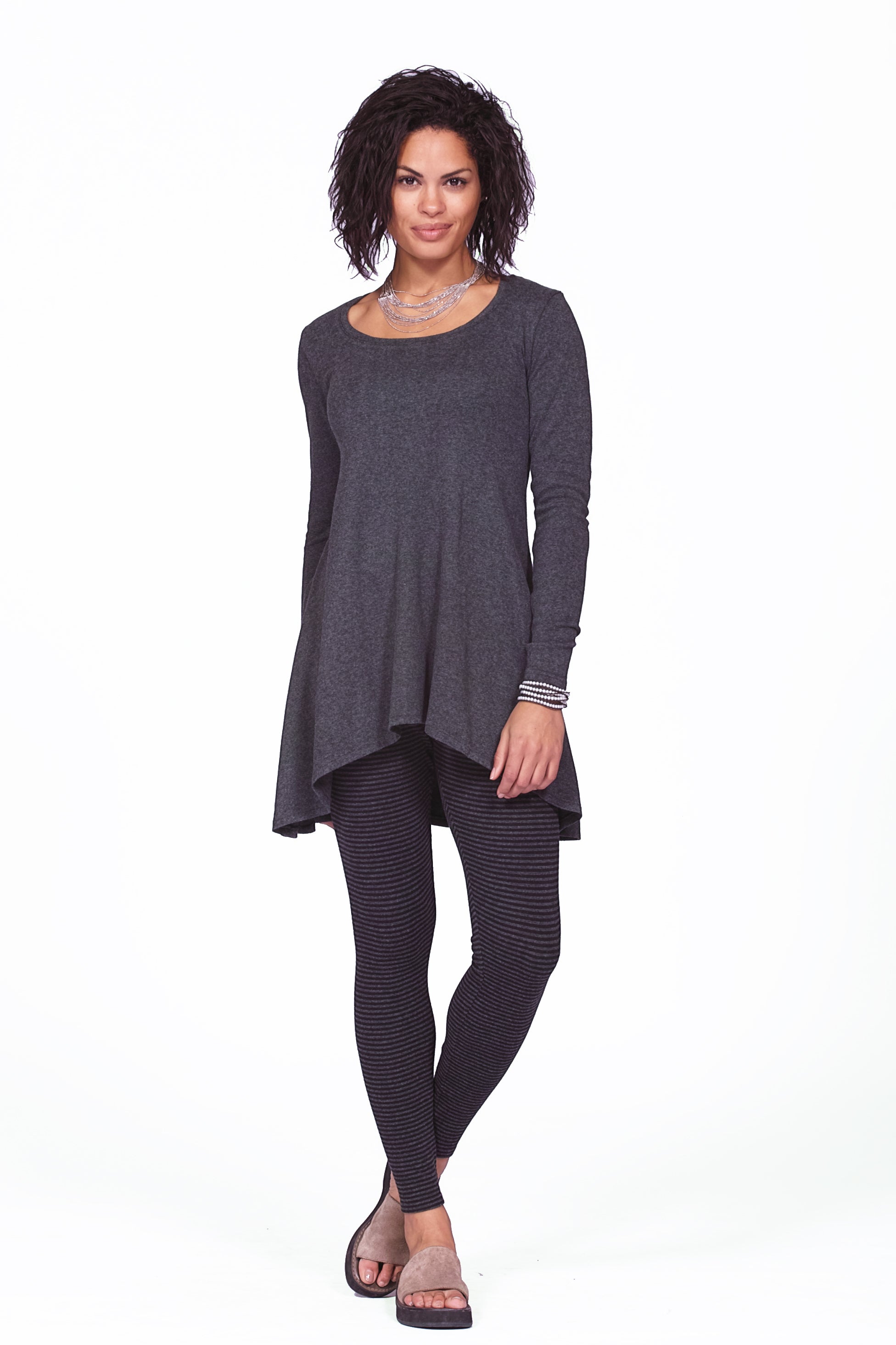 bamboo leggings on black and charcoal ministripe