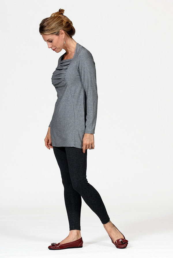 bamboo gathered tunic in grey stripe