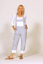 linen cotton overalls in mini stripe