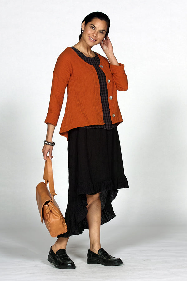 button front gauze cardigan in ginger 
