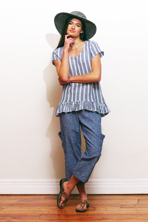 linen blend pocket pant in navy heather