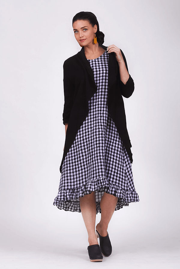 black and white check linen dress