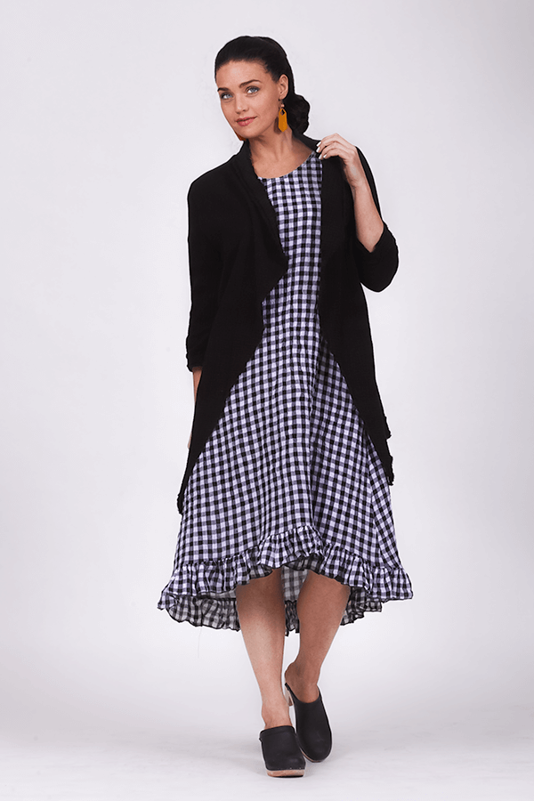 black and white check linen dress