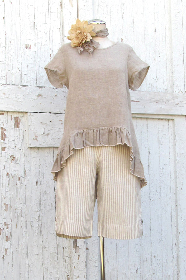 women's striped linen bermuda long shorts