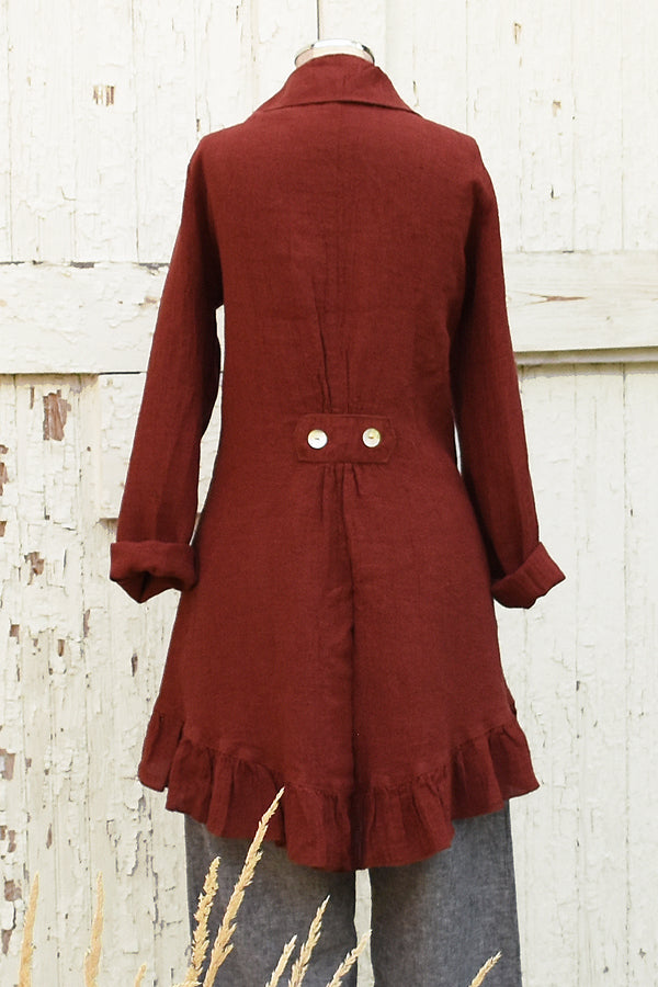 linen ruffle jacket in auburn