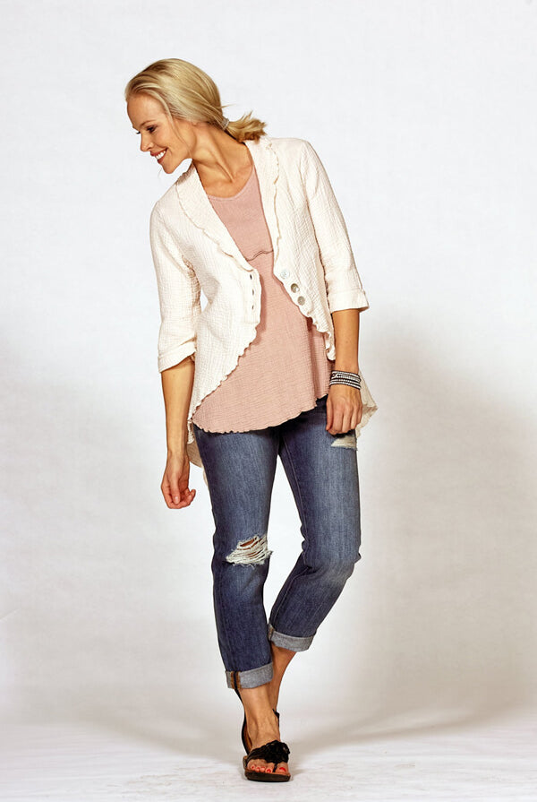 ivory gauze button front jacket