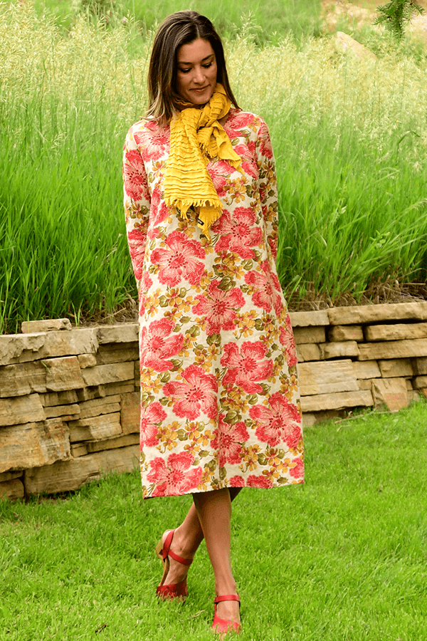 red floral long sleeve dress