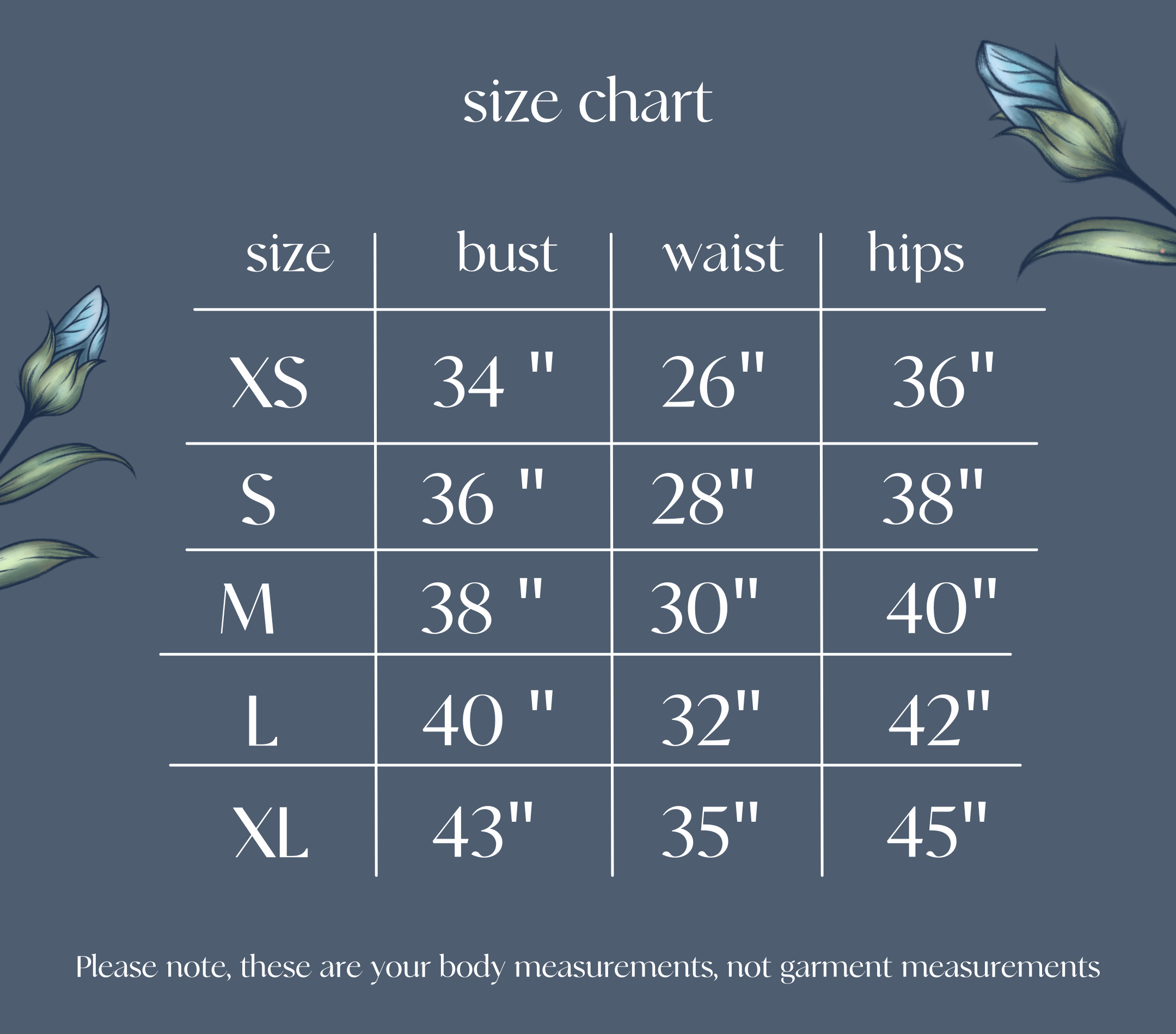 Goddess Gear natural fiber clothing fit and size chart Goddess Gear natural fiber clothing fit and size chart