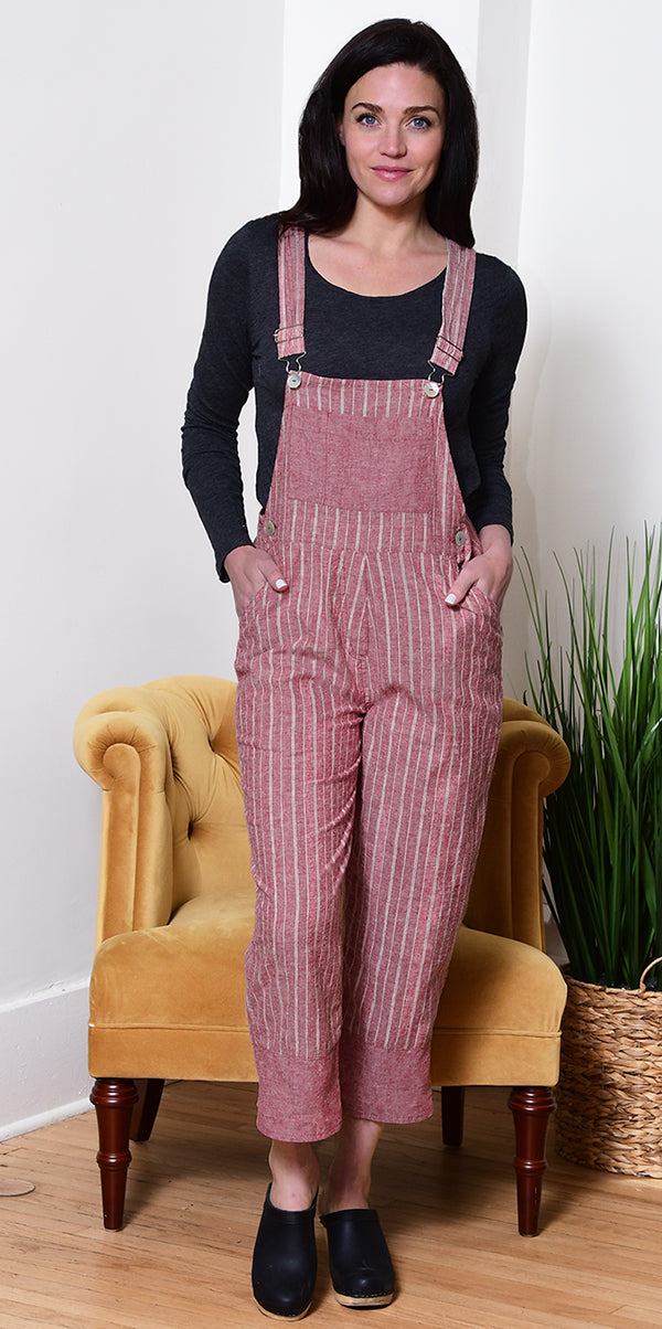 brick stripe women's organic overalls 