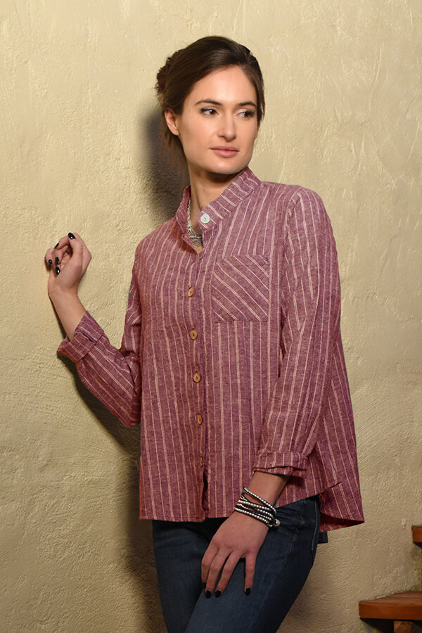 button front brick stripe top