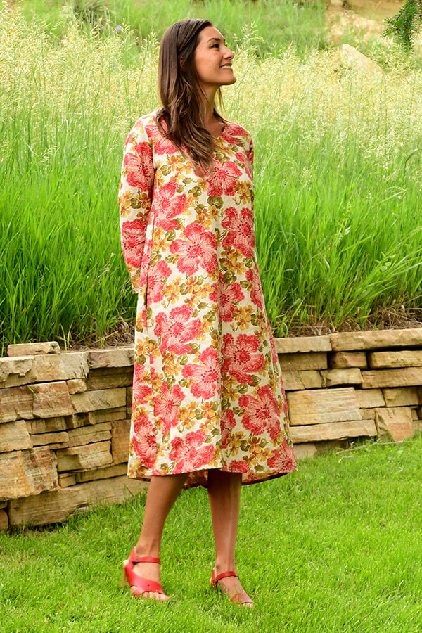 linen dress with red flowers