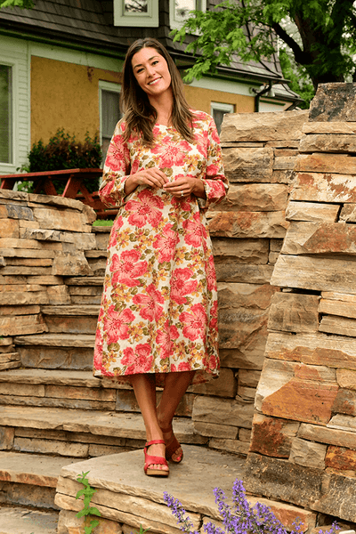 floral linen dress - autumn floral / large floral linen dress - autumn floral / large