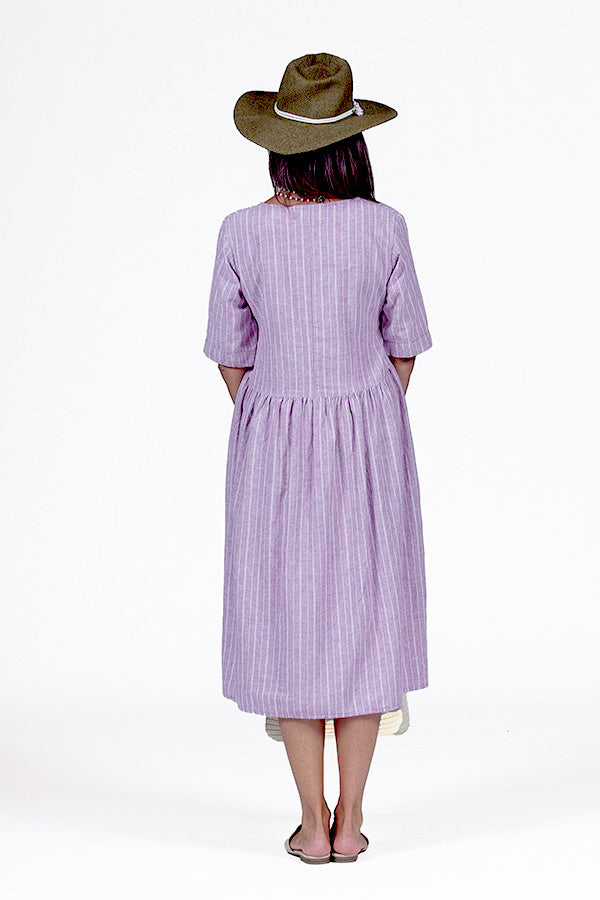 striped organic cotton dress back view