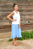 blue stripe linen skirt