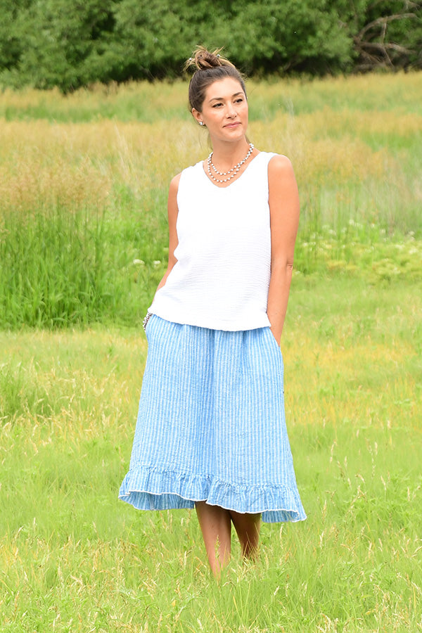 blue linen skirt