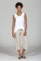 natural linen cropped elastic waist pant