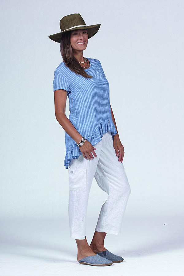blue and white stripe linen tee