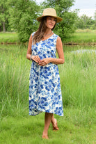 blue floral inen sundress