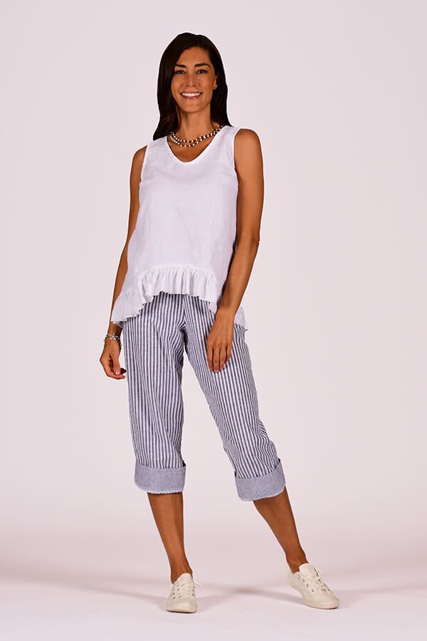 cuffed  linen striped capri pants