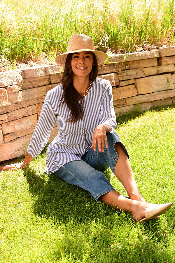 navy striped linen tunic