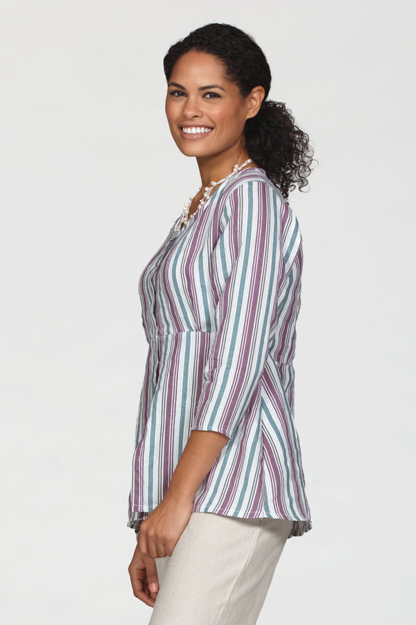 striped linen button front tunic