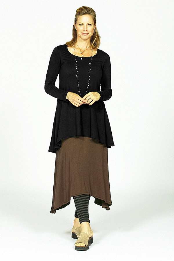 bamboo tunic on model in black