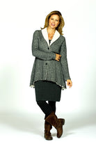 shawl collar jacket in charcoal by Goddess Geaer