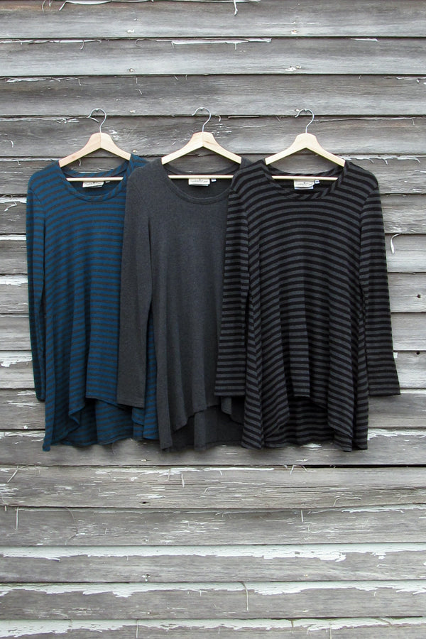 bamboo tunic charcoal and stripes
