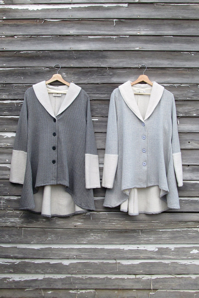 cotton flare coat in charcoal and iron