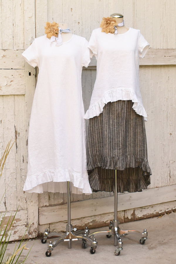 hemp organic cotton ruffle skirt in charcoal pinstripe