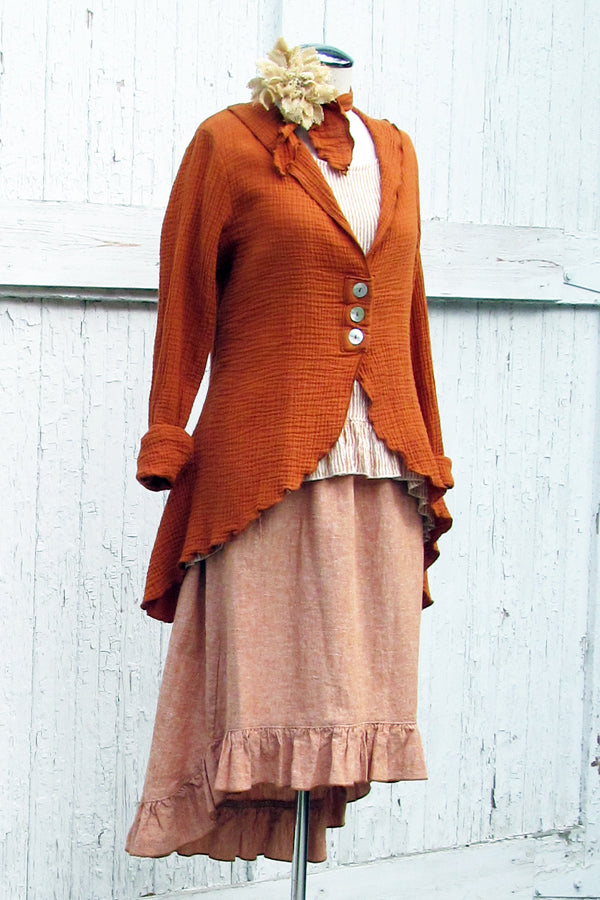 hemp and organic cotton ruffle skirt in rust