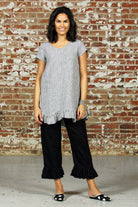 black linen pants with ruffles for women