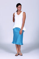 linen skirt with flounce in cyan