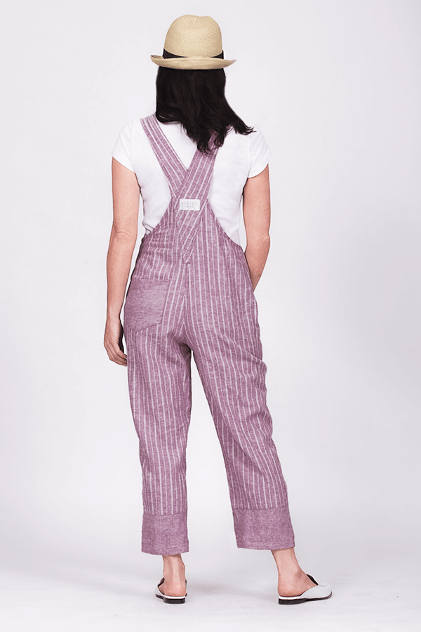 lilac hemp and organic cotton overalls back view